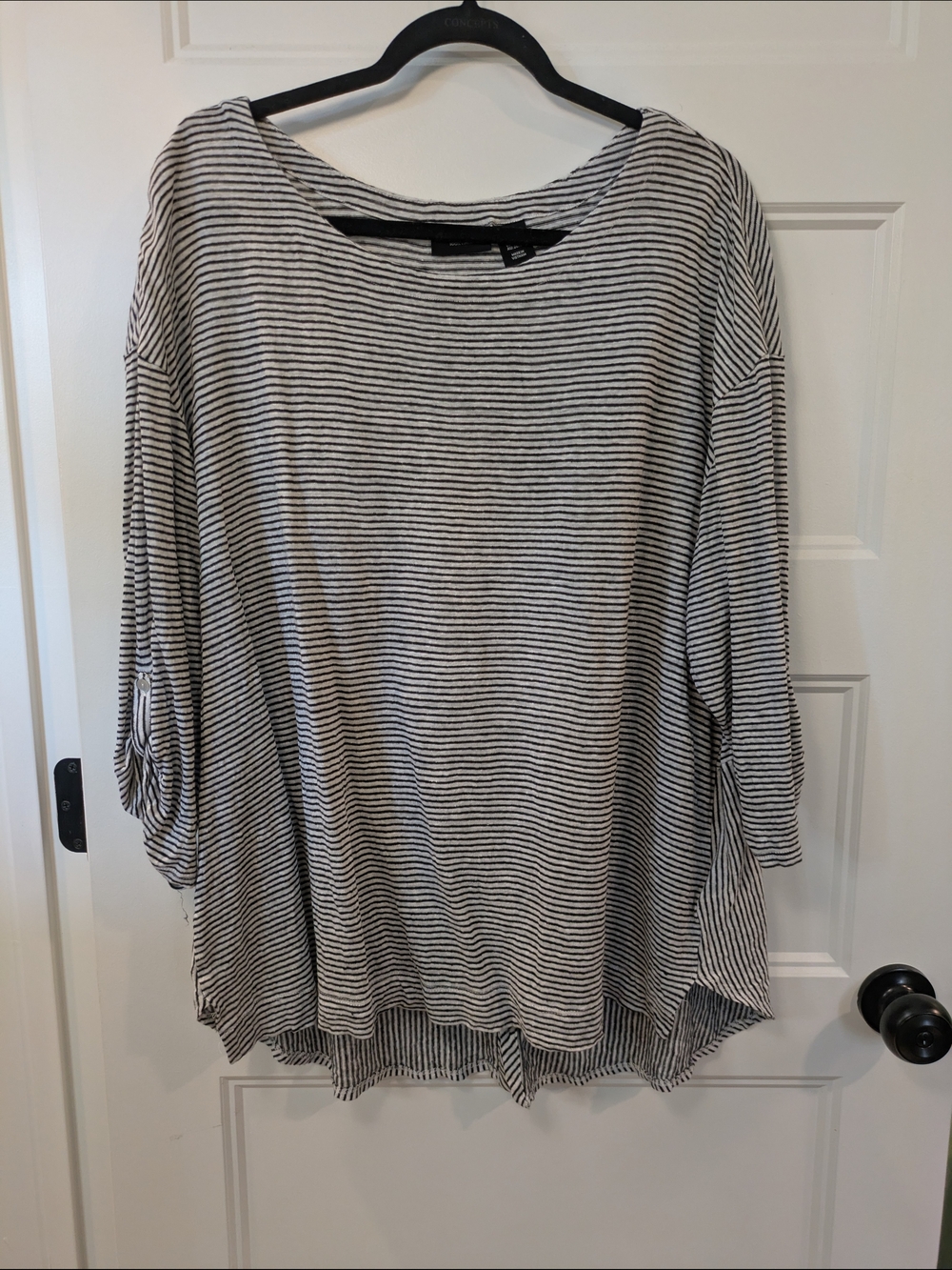Adrienne Vittadini Black and White Striped Linen Top